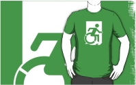 Accessible Means of Egress Icon Exit Sign Wheelchair Wheelie Running Man Symbol by Lee Wilson PWD Disability Emergency Evacuation Adult t-shirt 114