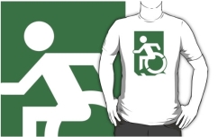 Accessible Means of Egress Icon Exit Sign Wheelchair Wheelie Running Man Symbol by Lee Wilson PWD Disability Emergency Evacuation Adult t-shirt 5