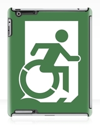Accessible Means of Egress Icon Exit Sign Wheelchair Wheelie Running Man Symbol by Lee Wilson PWD Disability Emergency Evacuation iPad Case 115