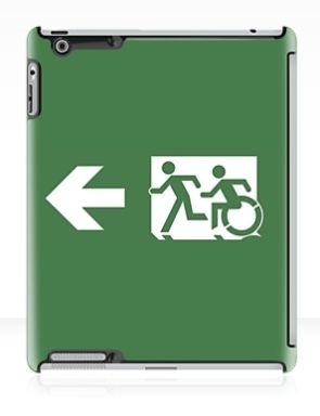 Accessible Means of Egress Icon Exit Sign Wheelchair Wheelie Running Man Symbol by Lee Wilson PWD Disability Emergency Evacuation iPad Case 6