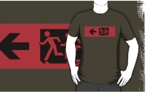 Accessible Means of Egress Icon Exit Sign Wheelchair Wheelie Running Man Symbol by Lee Wilson PWD Disability Emergency Evacuation Adult T-shirt 11