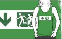 Accessible Means of Egress Icon Exit Sign Wheelchair Wheelie Running Man Symbol by Lee Wilson PWD Disability Emergency Evacuation Adult T-shirt 130