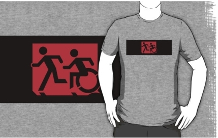 Accessible Means of Egress Icon Exit Sign Wheelchair Wheelie Running Man Symbol by Lee Wilson PWD Disability Emergency Evacuation Adult T-shirt 161