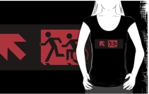 Accessible Means of Egress Icon Exit Sign Wheelchair Wheelie Running Man Symbol by Lee Wilson PWD Disability Emergency Evacuation Adult T-shirt 185
