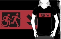 Accessible Means of Egress Icon Exit Sign Wheelchair Wheelie Running Man Symbol by Lee Wilson PWD Disability Emergency Evacuation Adult T-shirt 19