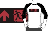 Accessible Means of Egress Icon Exit Sign Wheelchair Wheelie Running Man Symbol by Lee Wilson PWD Disability Emergency Evacuation Adult T-shirt 191