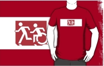 Accessible Means of Egress Icon Exit Sign Wheelchair Wheelie Running Man Symbol by Lee Wilson PWD Disability Emergency Evacuation Adult T-shirt 225