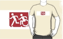 Accessible Means of Egress Icon Exit Sign Wheelchair Wheelie Running Man Symbol by Lee Wilson PWD Disability Emergency Evacuation Adult T-shirt 233