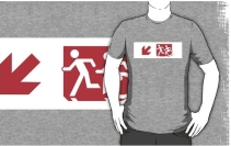 Accessible Means of Egress Icon Exit Sign Wheelchair Wheelie Running Man Symbol by Lee Wilson PWD Disability Emergency Evacuation Adult T-shirt 239