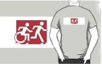Accessible Means of Egress Icon Exit Sign Wheelchair Wheelie Running Man Symbol by Lee Wilson PWD Disability Emergency Evacuation Adult T-shirt 264