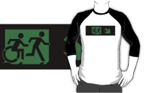 Accessible Means of Egress Icon Exit Sign Wheelchair Wheelie Running Man Symbol by Lee Wilson PWD Disability Emergency Evacuation Adult T-shirt 265