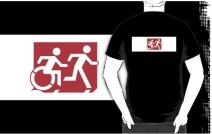 Accessible Means of Egress Icon Exit Sign Wheelchair Wheelie Running Man Symbol by Lee Wilson PWD Disability Emergency Evacuation Adult T-shirt 267