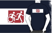 Accessible Means of Egress Icon Exit Sign Wheelchair Wheelie Running Man Symbol by Lee Wilson PWD Disability Emergency Evacuation Adult T-shirt 270