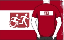 Accessible Means of Egress Icon Exit Sign Wheelchair Wheelie Running Man Symbol by Lee Wilson PWD Disability Emergency Evacuation Adult T-shirt 273