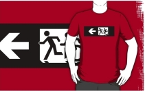 Accessible Means of Egress Icon Exit Sign Wheelchair Wheelie Running Man Symbol by Lee Wilson PWD Disability Emergency Evacuation Adult T-shirt 317