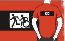Accessible Means of Egress Icon Exit Sign Wheelchair Wheelie Running Man Symbol by Lee Wilson PWD Disability Emergency Evacuation Adult T-shirt 319