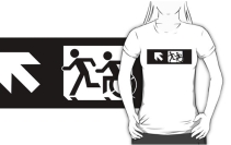 Accessible Means of Egress Icon Exit Sign Wheelchair Wheelie Running Man Symbol by Lee Wilson PWD Disability Emergency Evacuation Adult T-shirt 329