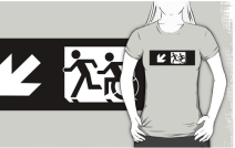 Accessible Means of Egress Icon Exit Sign Wheelchair Wheelie Running Man Symbol by Lee Wilson PWD Disability Emergency Evacuation Adult T-shirt 331