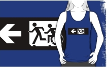 Accessible Means of Egress Icon Exit Sign Wheelchair Wheelie Running Man Symbol by Lee Wilson PWD Disability Emergency Evacuation Adult T-shirt 347