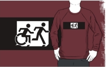 Accessible Means of Egress Icon Exit Sign Wheelchair Wheelie Running Man Symbol by Lee Wilson PWD Disability Emergency Evacuation Adult T-shirt 360