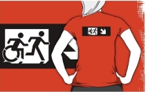 Accessible Means of Egress Icon Exit Sign Wheelchair Wheelie Running Man Symbol by Lee Wilson PWD Disability Emergency Evacuation Adult T-shirt 375
