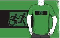 Accessible Means of Egress Icon Exit Sign Wheelchair Wheelie Running Man Symbol by Lee Wilson PWD Disability Emergency Evacuation Adult T-shirt 40