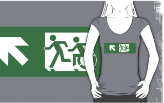 Accessible Means of Egress Icon Exit Sign Wheelchair Wheelie Running Man Symbol by Lee Wilson PWD Disability Emergency Evacuation Adult T-shirt 419