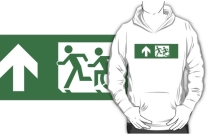 Accessible Means of Egress Icon Exit Sign Wheelchair Wheelie Running Man Symbol by Lee Wilson PWD Disability Emergency Evacuation Adult T-shirt 431