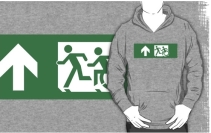 Accessible Means of Egress Icon Exit Sign Wheelchair Wheelie Running Man Symbol by Lee Wilson PWD Disability Emergency Evacuation Adult T-shirt 436