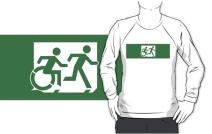 Accessible Means of Egress Icon Exit Sign Wheelchair Wheelie Running Man Symbol by Lee Wilson PWD Disability Emergency Evacuation Adult T-shirt 437