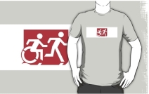 Accessible Means of Egress Icon Exit Sign Wheelchair Wheelie Running Man Symbol by Lee Wilson PWD Disability Emergency Evacuation Adult T-shirt 441