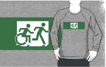 Accessible Means of Egress Icon Exit Sign Wheelchair Wheelie Running Man Symbol by Lee Wilson PWD Disability Emergency Evacuation Adult T-shirt 444