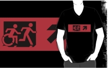 Accessible Means of Egress Icon Exit Sign Wheelchair Wheelie Running Man Symbol by Lee Wilson PWD Disability Emergency Evacuation Adult T-shirt 452