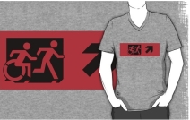 Accessible Means of Egress Icon Exit Sign Wheelchair Wheelie Running Man Symbol by Lee Wilson PWD Disability Emergency Evacuation Adult T-shirt 464