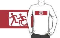 Accessible Means of Egress Icon Exit Sign Wheelchair Wheelie Running Man Symbol by Lee Wilson PWD Disability Emergency Evacuation Adult T-shirt 475