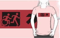 Accessible Means of Egress Icon Exit Sign Wheelchair Wheelie Running Man Symbol by Lee Wilson PWD Disability Emergency Evacuation Adult T-shirt 476