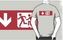 Accessible Means of Egress Icon Exit Sign Wheelchair Wheelie Running Man Symbol by Lee Wilson PWD Disability Emergency Evacuation Adult T-shirt 481