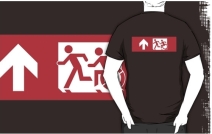 Accessible Means of Egress Icon Exit Sign Wheelchair Wheelie Running Man Symbol by Lee Wilson PWD Disability Emergency Evacuation Adult T-shirt 510