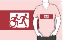Accessible Means of Egress Icon Exit Sign Wheelchair Wheelie Running Man Symbol by Lee Wilson PWD Disability Emergency Evacuation Adult T-shirt 519