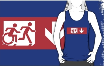 Accessible Means of Egress Icon Exit Sign Wheelchair Wheelie Running Man Symbol by Lee Wilson PWD Disability Emergency Evacuation Adult T-shirt 526