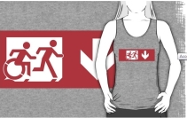 Accessible Means of Egress Icon Exit Sign Wheelchair Wheelie Running Man Symbol by Lee Wilson PWD Disability Emergency Evacuation Adult T-shirt 532