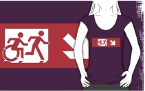 Accessible Means of Egress Icon Exit Sign Wheelchair Wheelie Running Man Symbol by Lee Wilson PWD Disability Emergency Evacuation Adult T-shirt 541