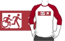 Accessible Means of Egress Icon Exit Sign Wheelchair Wheelie Running Man Symbol by Lee Wilson PWD Disability Emergency Evacuation Adult T-shirt 547