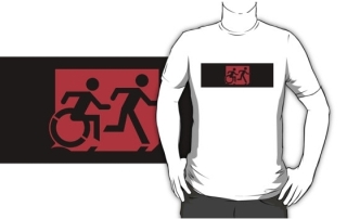 Accessible Means of Egress Icon Exit Sign Wheelchair Wheelie Running Man Symbol by Lee Wilson PWD Disability Emergency Evacuation Adult T-shirt 565