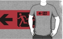 Accessible Means of Egress Icon Exit Sign Wheelchair Wheelie Running Man Symbol by Lee Wilson PWD Disability Emergency Evacuation Adult T-shirt 570