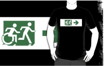 Accessible Means of Egress Icon Exit Sign Wheelchair Wheelie Running Man Symbol by Lee Wilson PWD Disability Emergency Evacuation Adult T-shirt 587
