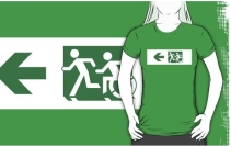 Accessible Means of Egress Icon Exit Sign Wheelchair Wheelie Running Man Symbol by Lee Wilson PWD Disability Emergency Evacuation Adult T-shirt 597