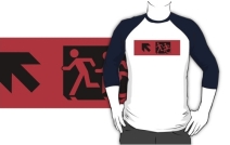 Accessible Means of Egress Icon Exit Sign Wheelchair Wheelie Running Man Symbol by Lee Wilson PWD Disability Emergency Evacuation Adult T-shirt 607
