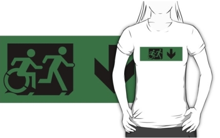 Accessible Means of Egress Icon Exit Sign Wheelchair Wheelie Running Man Symbol by Lee Wilson PWD Disability Emergency Evacuation Adult T-shirt 618