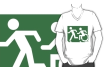 Accessible Means of Egress Icon Exit Sign Wheelchair Wheelie Running Man Symbol by Lee Wilson PWD Disability Emergency Evacuation Adult T-shirt 623